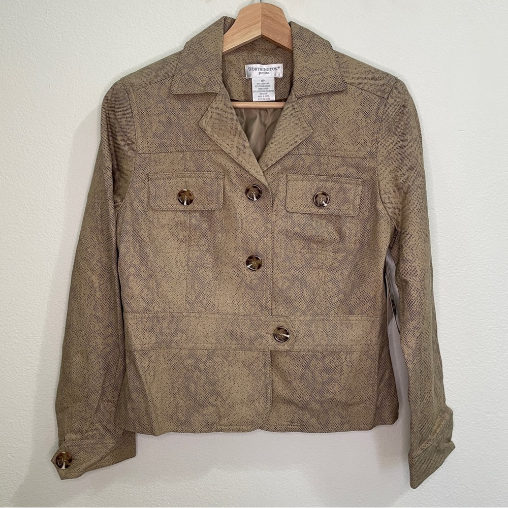 Worthington Petite Snake Print Linen Blend Blazer Jacket - Camel